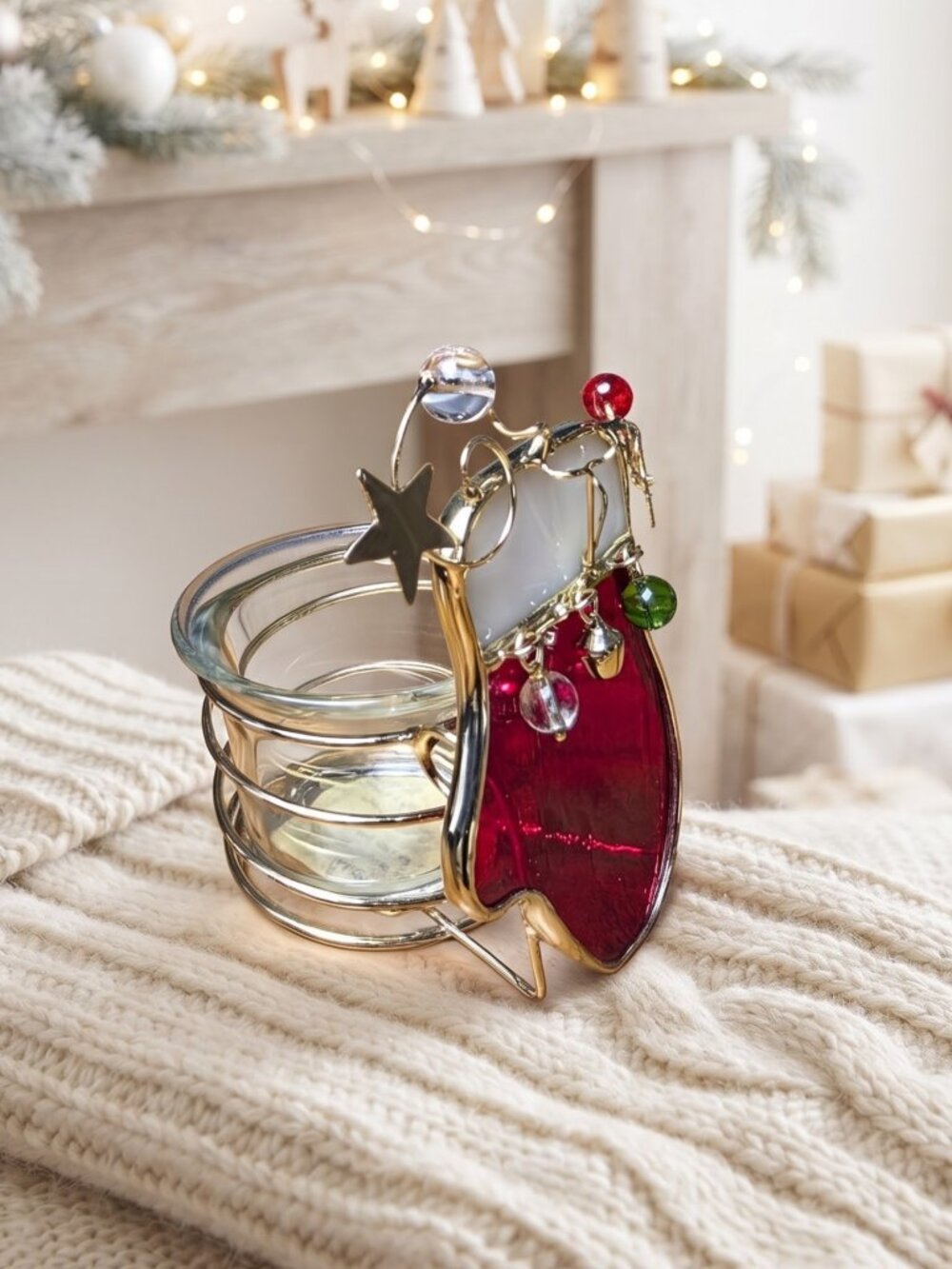 Vintage Christmas Stocking Tealight Candle Holder